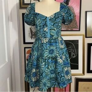 HOUSE OF HARLOW LINEN/COTTON PUFF SLEEVE MINI DRESS